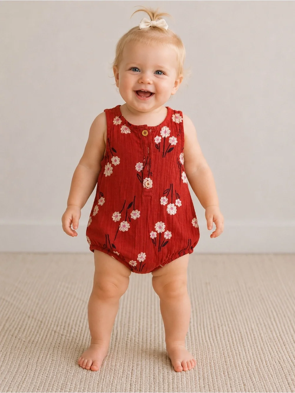 Cat & Jack Baby Girls Floral Muslin Bubble Romper Rust Orange | Size 18M